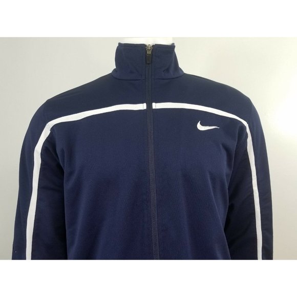 Nike Elite Sweater Basketball Warm Ups Men's Large Full Zip Navy Blue Stripe - Picture 2 of 10